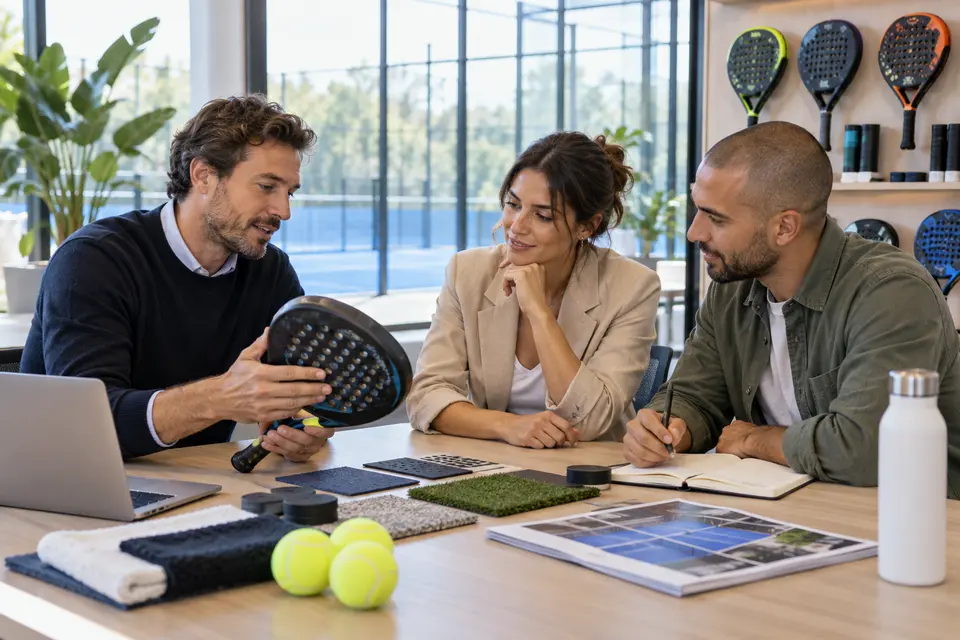 Illustrative scene of professionals discussing club supplies and collaboration